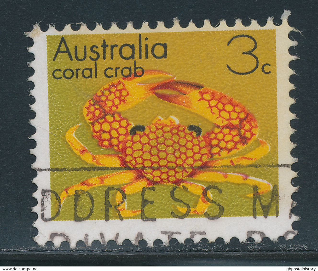 AUSTRALIA 1973 3 C. Coral Crab VFU ERROR/VARIETY: BACKGROUND OLIV BROWN - Variétés Et Curiosités