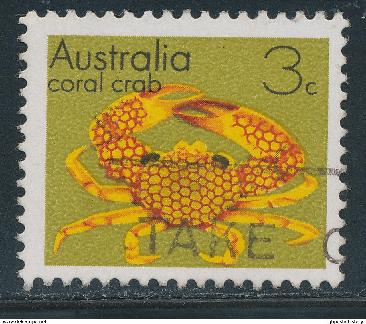 AUSTRALIA 1973 3 C. Coral Crab VFU ERROR/VARIETY: BACKGROUND OLIV BROWN - Plaatfouten En Curiosa