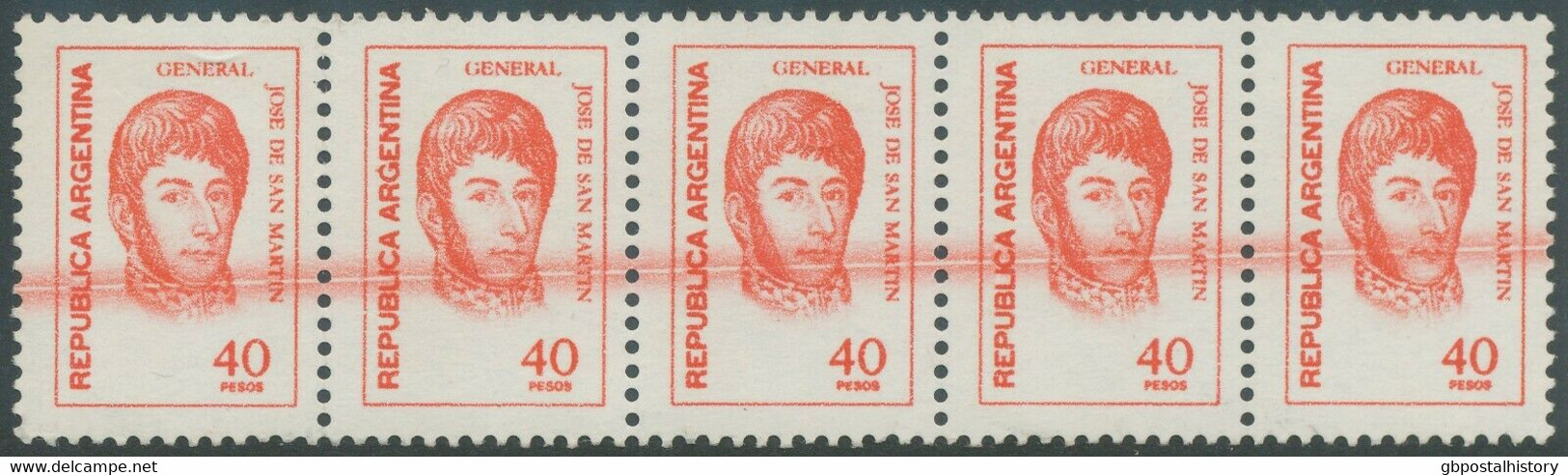 ARGENTINIEN 1977 40P General José De San Martin Postfr Pra.5-er-Streifen ABARTEN - Nuovi