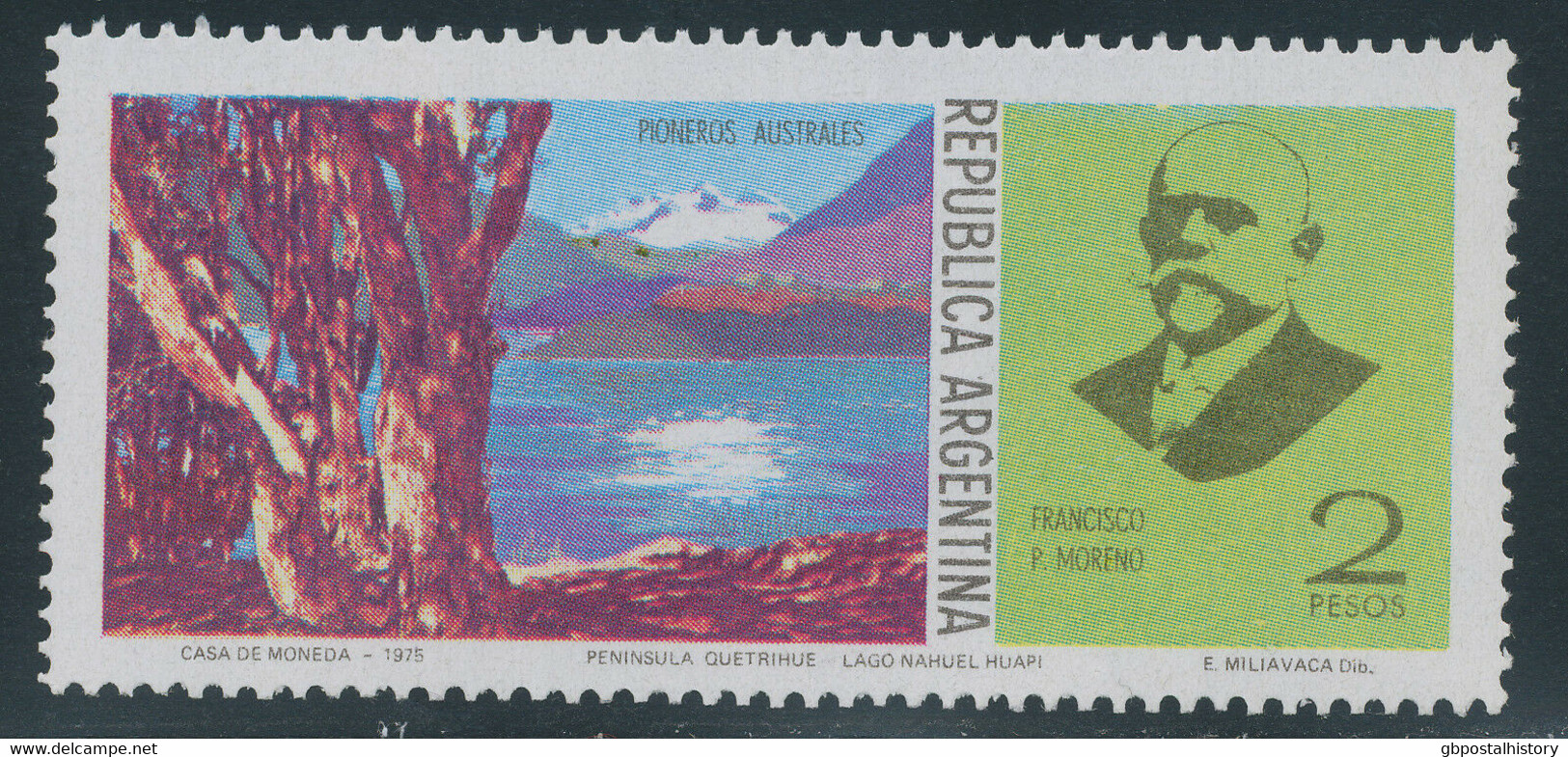 ARGENTINIEN 1975 Francisco P. Moreno Postfr. Kab.-Stück, ABART: Fehlfarbe GRAU - Ungebraucht