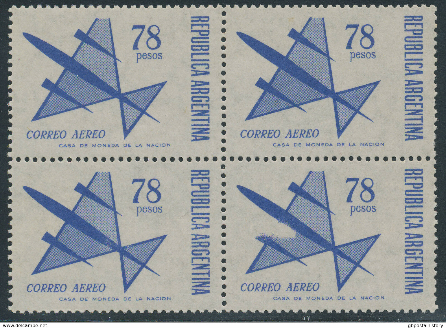 ARGENTINIEN 1967 78 P 1974 2.65 P Flp.-Ausgabe Postfrische Viererblöcke ABARTEN - Luftpost