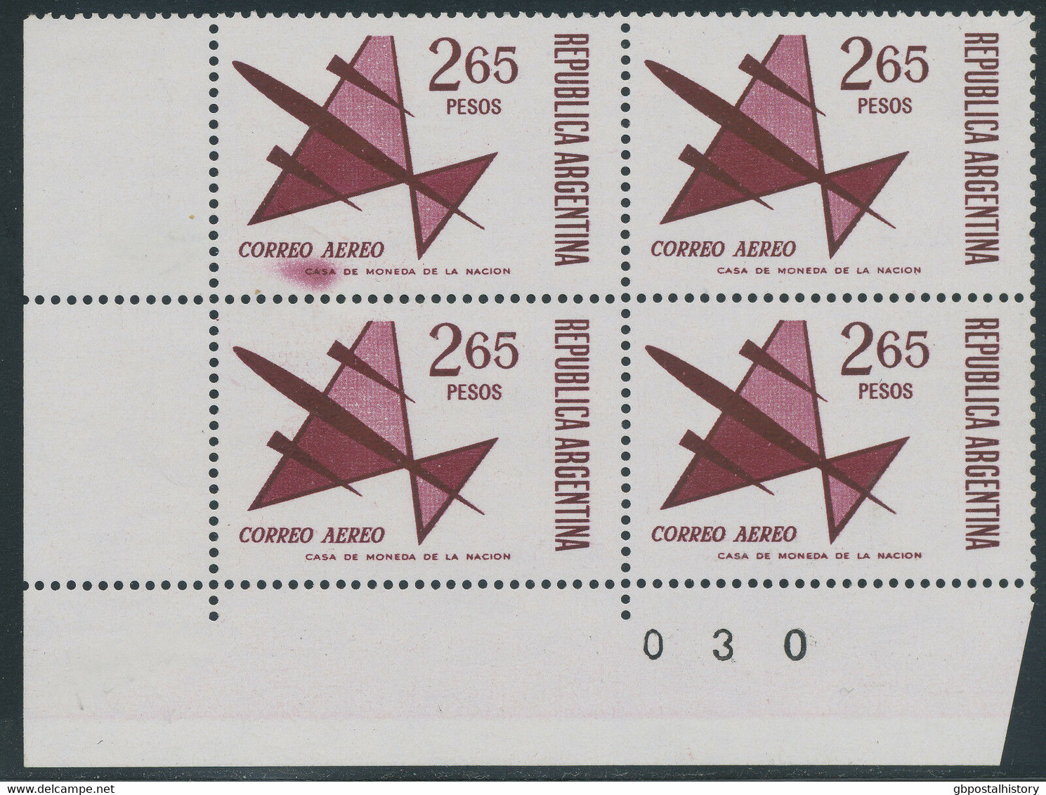 ARGENTINIEN 1967 78 P 1974 2.65 P Flp.-Ausgabe Postfrische Viererblöcke ABARTEN - Luftpost