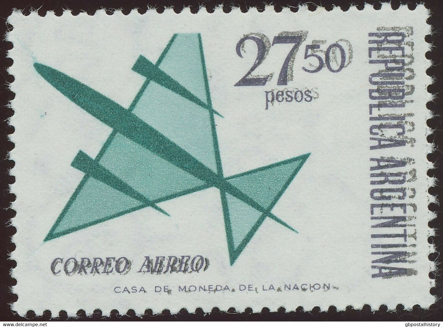 ARGENTINA 1965 Airmail Issue Stylized Jet Plane 27.50 P U/M VARIETY DOUBLE PRINT - Ongebruikt