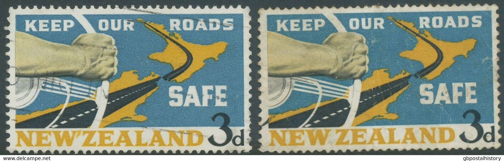 NEW ZEALAND 1964 Security On The Streets 3 D., Very Fine Used, MAJOR VARIETY - Errors, Freaks & Oddities (EFO)