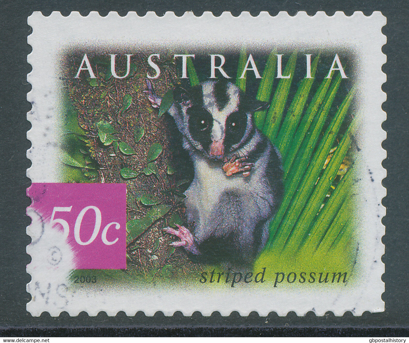 AUSTRALIA 2003 50 C. Striped Possum VFU Partial MISSING COLOUR LILAC - Variedades Y Curiosidades