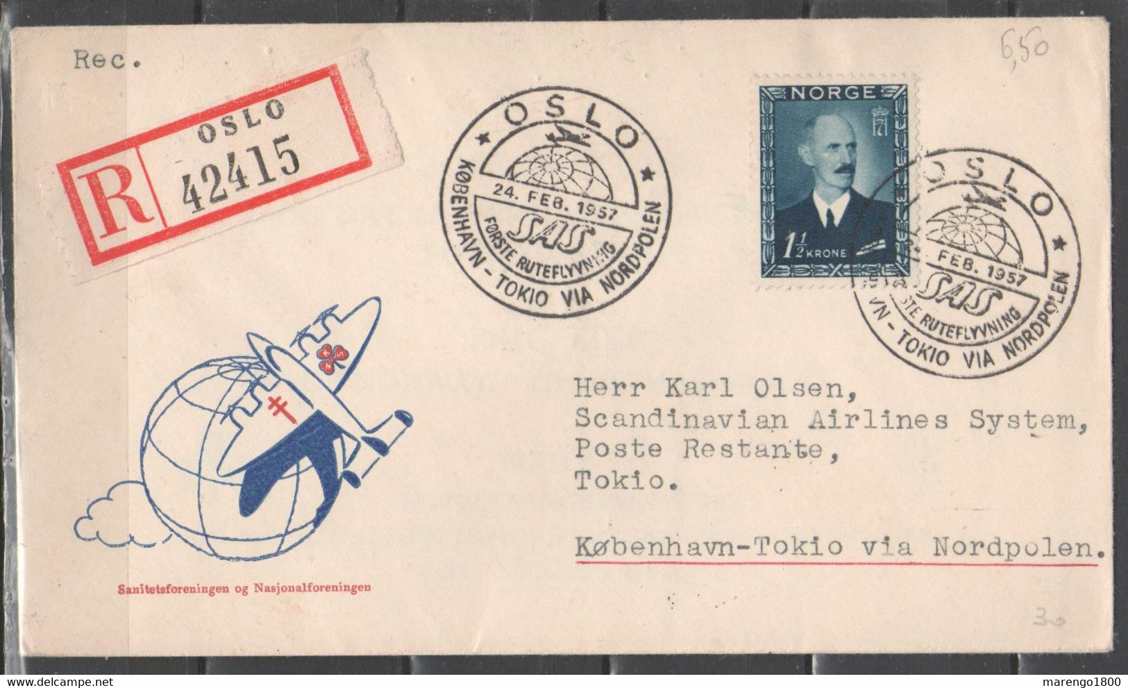 Norvegia 1957 - Primo Volo SAS Copenhagen-Tokio Via Polo Nord             (g7347) - Lettres & Documents