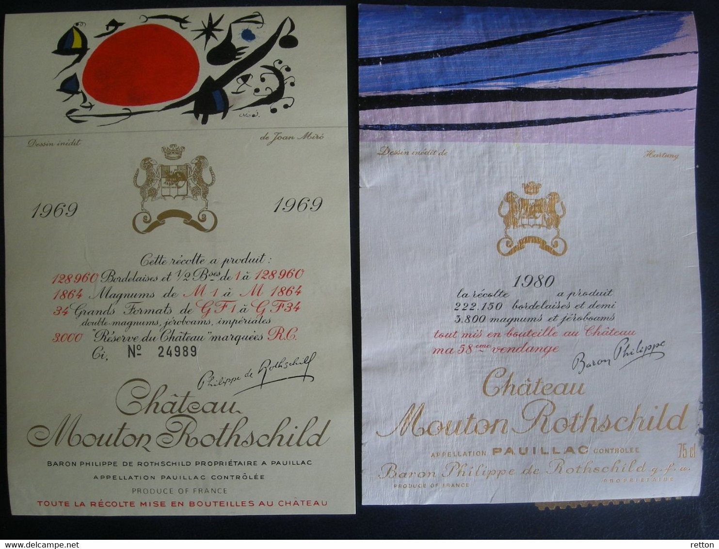 LOT: 8 X CHATEAU MOUTON ROTHSCHILD 1986 / 88 / 73 / 70 / 69/ 80 / 92 MIT ZUSATZETIKETTE / 1987 150 CL, - Bordeaux