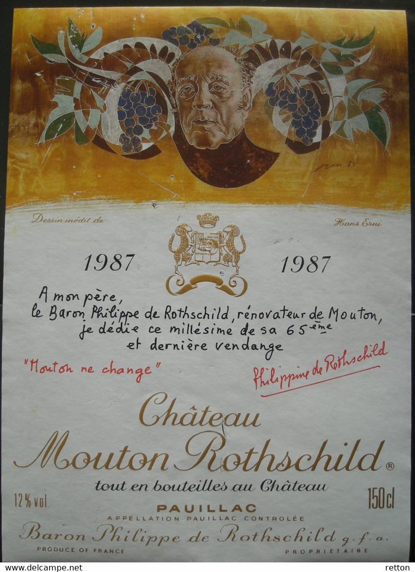 LOT: 8 X CHATEAU MOUTON ROTHSCHILD 1986 / 88 / 73 / 70 / 69/ 80 / 92 MIT ZUSATZETIKETTE / 1987 150 CL, - Bordeaux