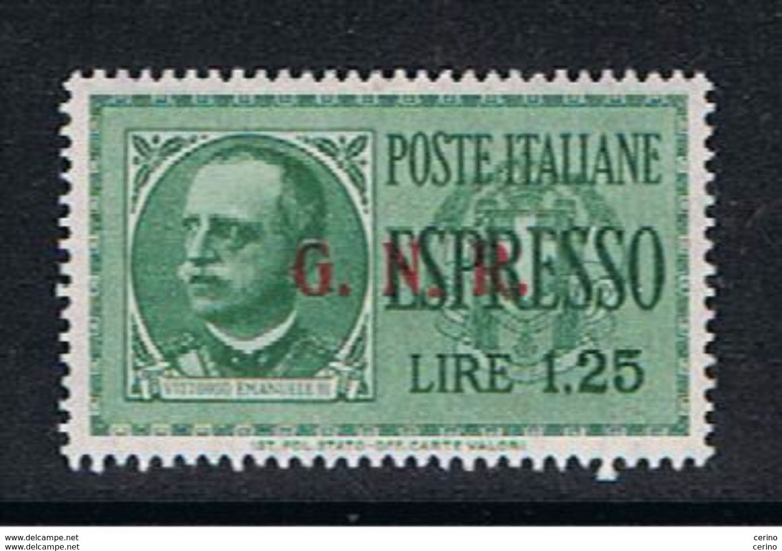 R.S.I.:  1944  SOPRASTAMPATO  BRESCIA  -  £. 1,20  VERDE  N. -  SASS. 19/III - Posta Espresso
