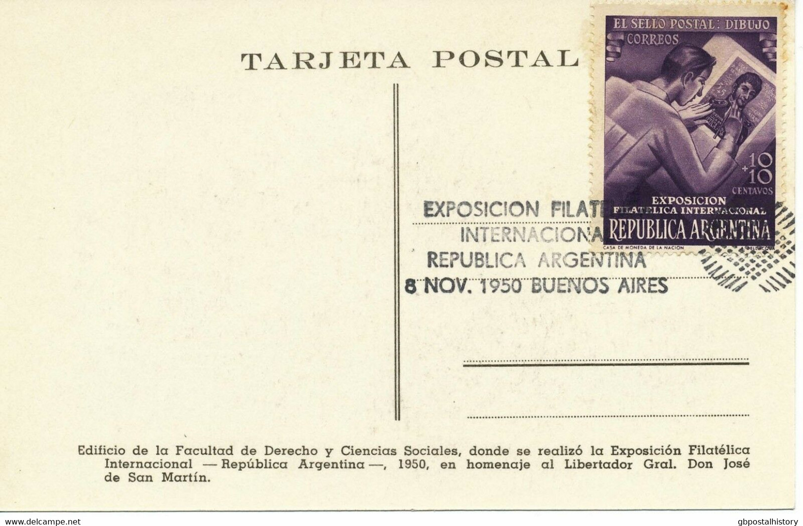 ARGENTINIEN 1950 Internationale Briefmarkenausstellung, Buenos Aires 10C+10C SST - Lettres & Documents