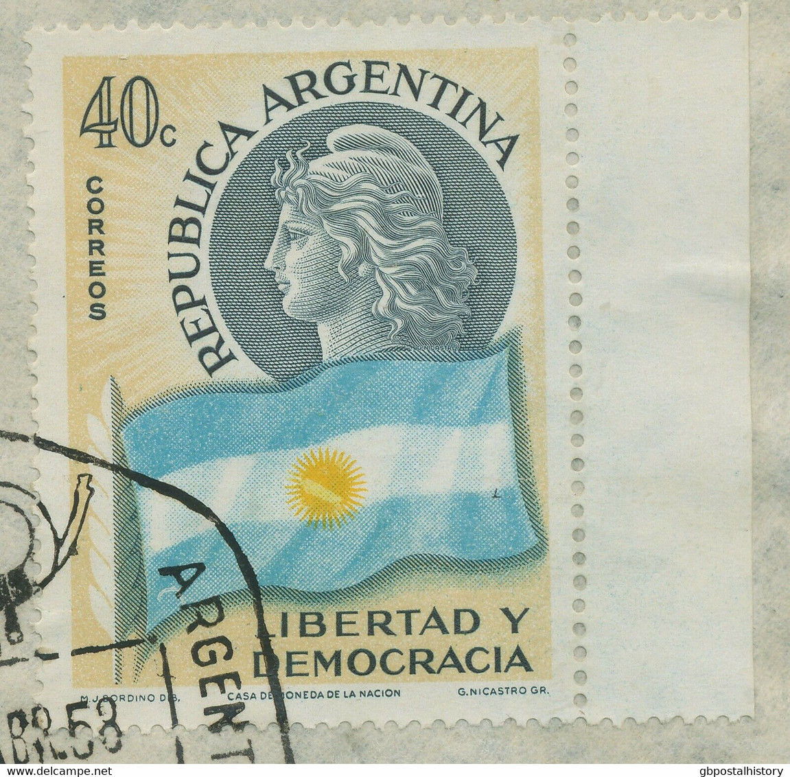 ARGENTINIEN 1958 40 C Freiheitskopf Und Landesflagge A. FDC ABART: Plattenfehler - FDC