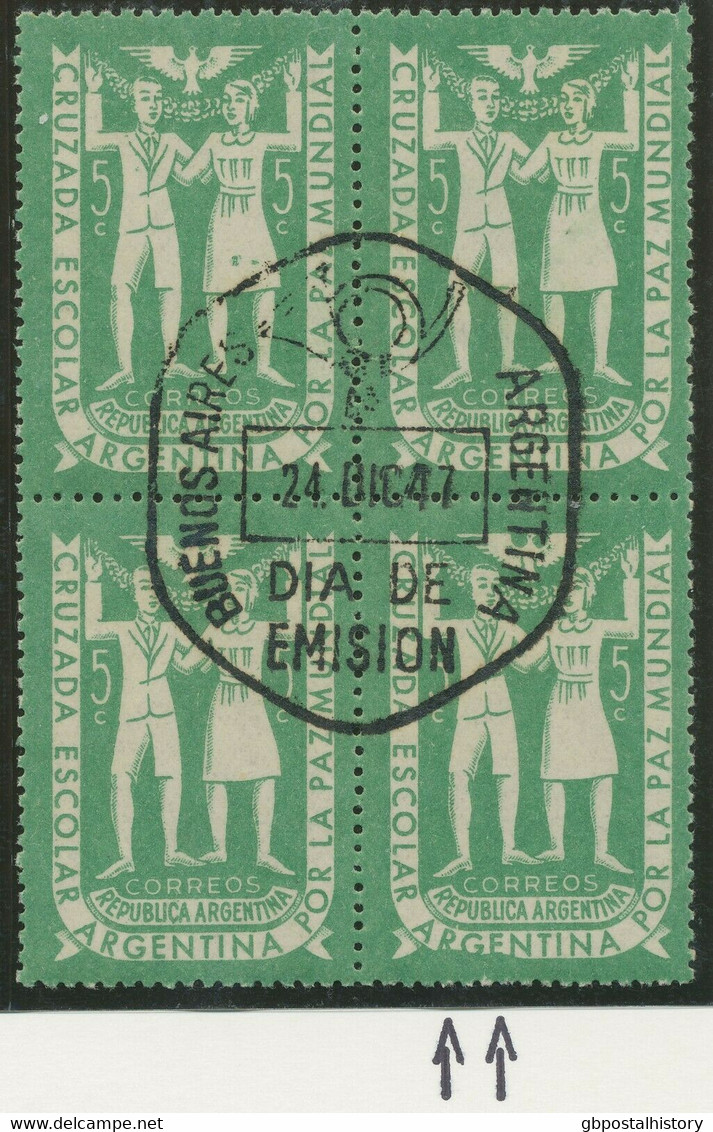 ARGENTINIEN 1947 Jugendkreuzzug Für Den Weltfrieden 5C Kab.-Viererblock O ABART - Used Stamps