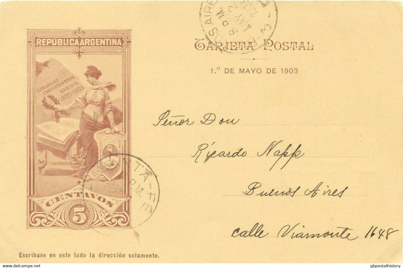 ARGENTINA 1903 50 Years National Constitution In Santa Fe 5C Postcard Superb FDC - FDC