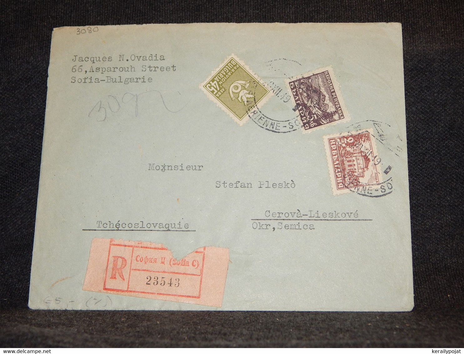 Bulgaria 1949 Registered Cover To Czechoslovakia__(3080) - Briefe U. Dokumente