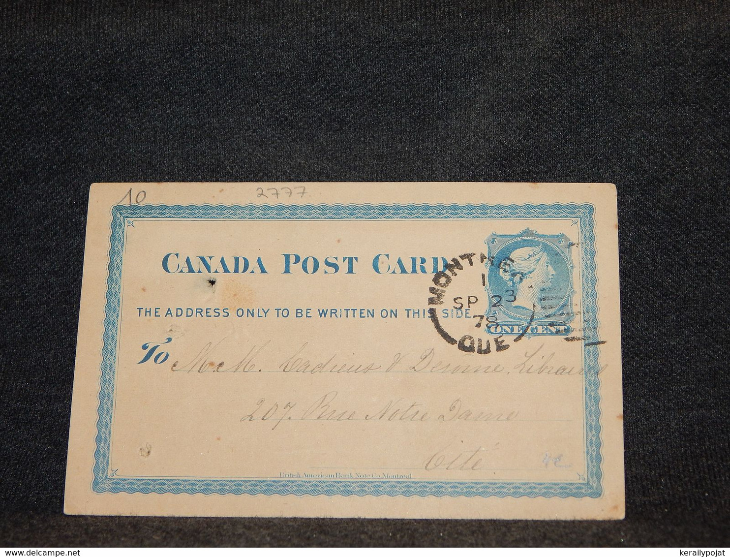 Canada 1878 Montreal 1c Blue Stationery Card__(2777) - 1860-1899 Règne De Victoria