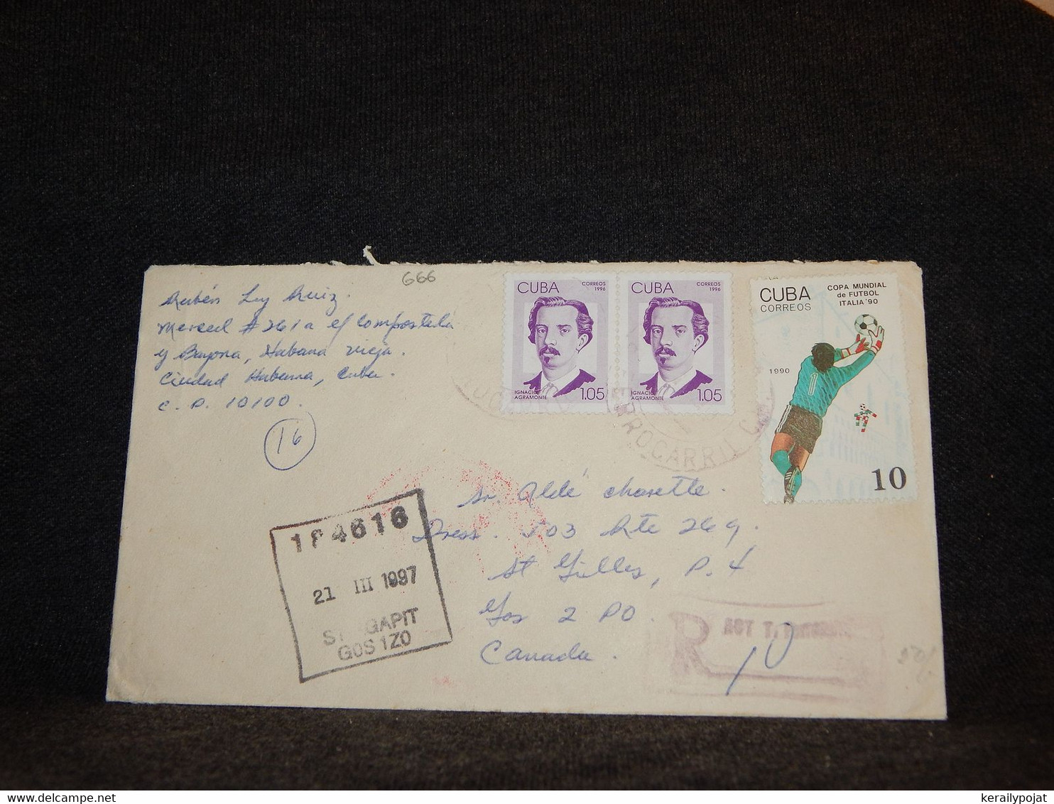Cuba 1997 Registered Cover To Canada__(666) - Storia Postale