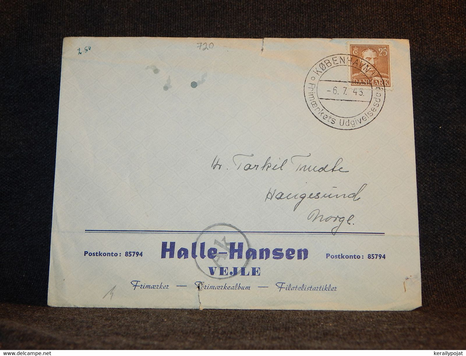 Denmark 1943 Vejle Halle-Hansen Business Cover__(720) - Briefe U. Dokumente