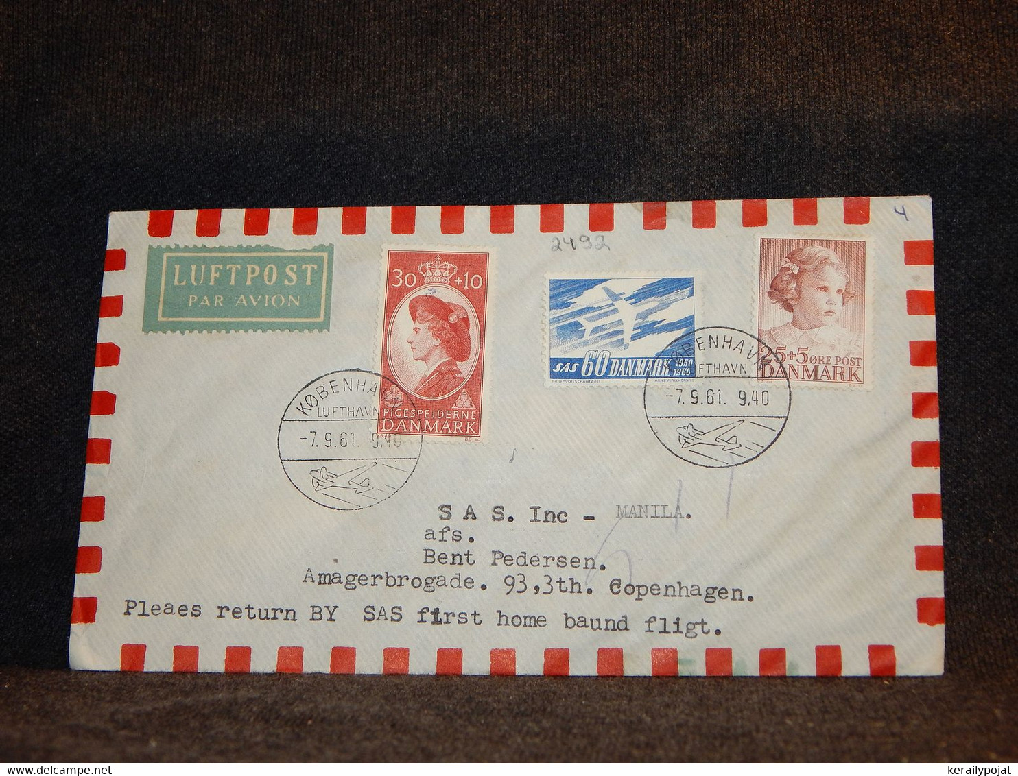 Denmark 1961 Köbenhavn SAS Air Mail Cover__(2492) - Aéreo