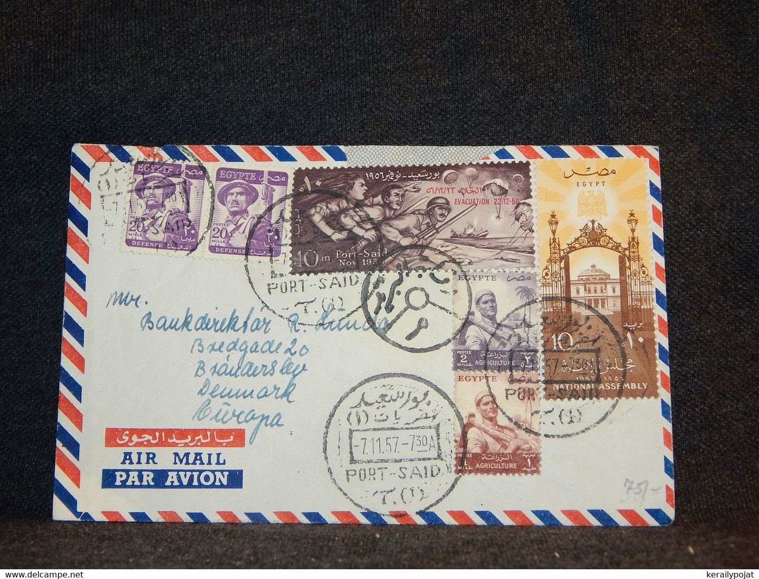 Egypt 1957 Port Said Air Mail Cover To Denmark__(157) - Aéreo