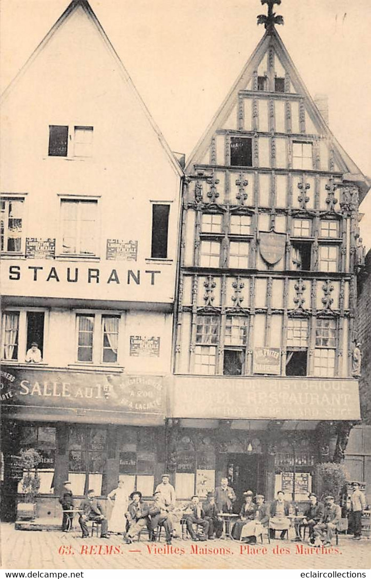 Reims           51        Vieilles Maisons De La Place Des Marchés. Hôtel Restaurant    N°63    (voir Scan) - Reims