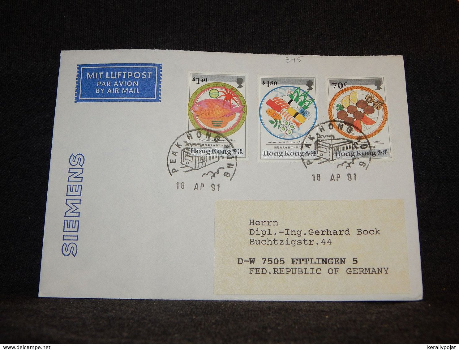 Hong Kong 1991 Peak Air Mail Cover To Germany__(945) - Brieven En Documenten