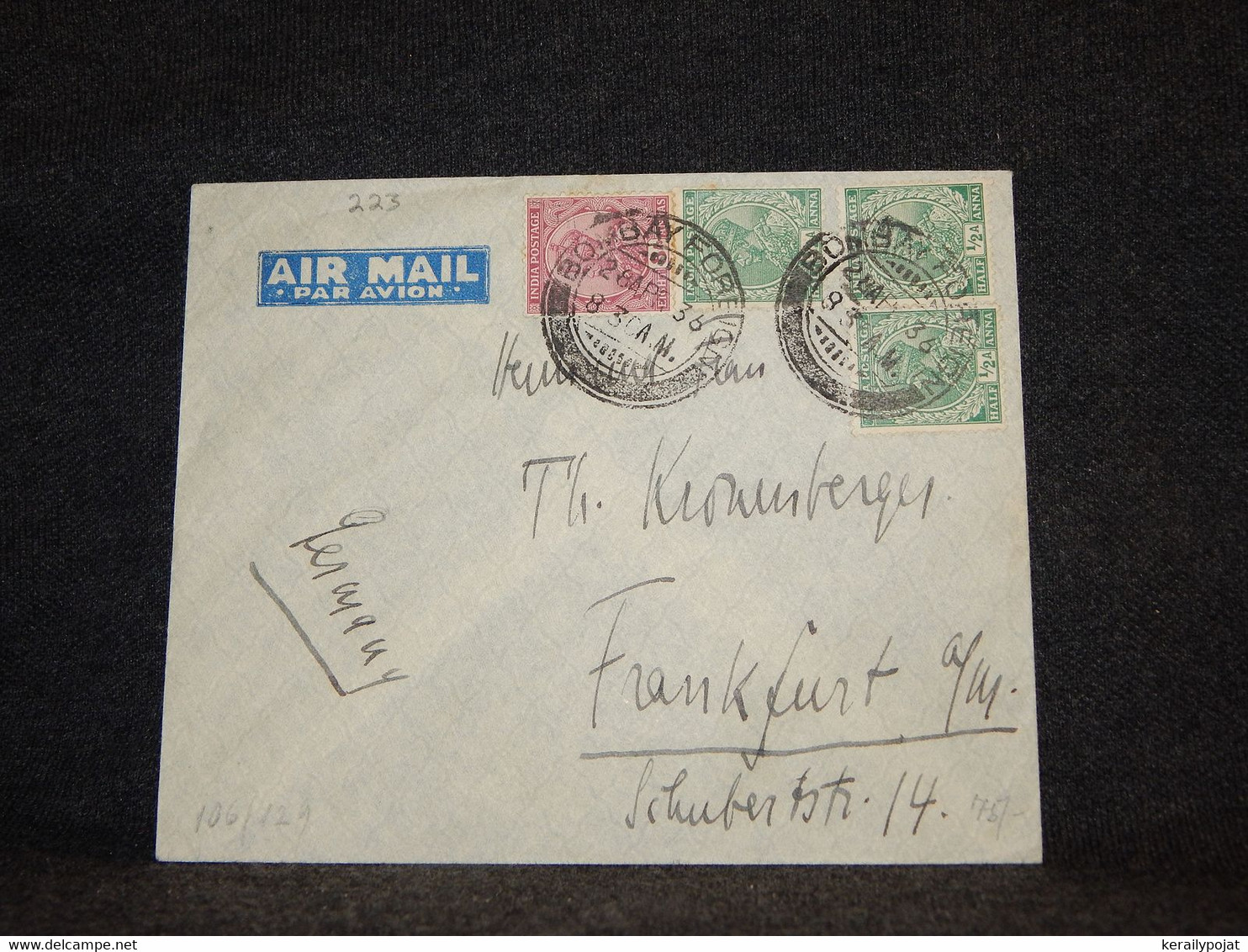 India 1936 Bombay Air Mail Cover To Germany__(223) - Corréo Aéreo