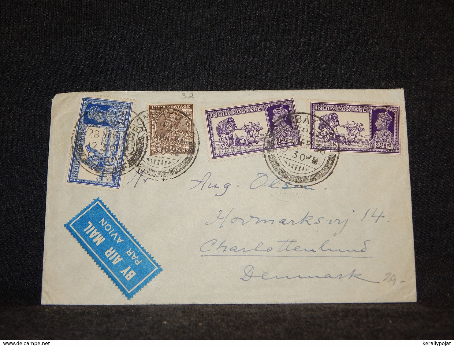 India 1938 Bombay Air Mail Cover To Denmark__(32) - Corréo Aéreo