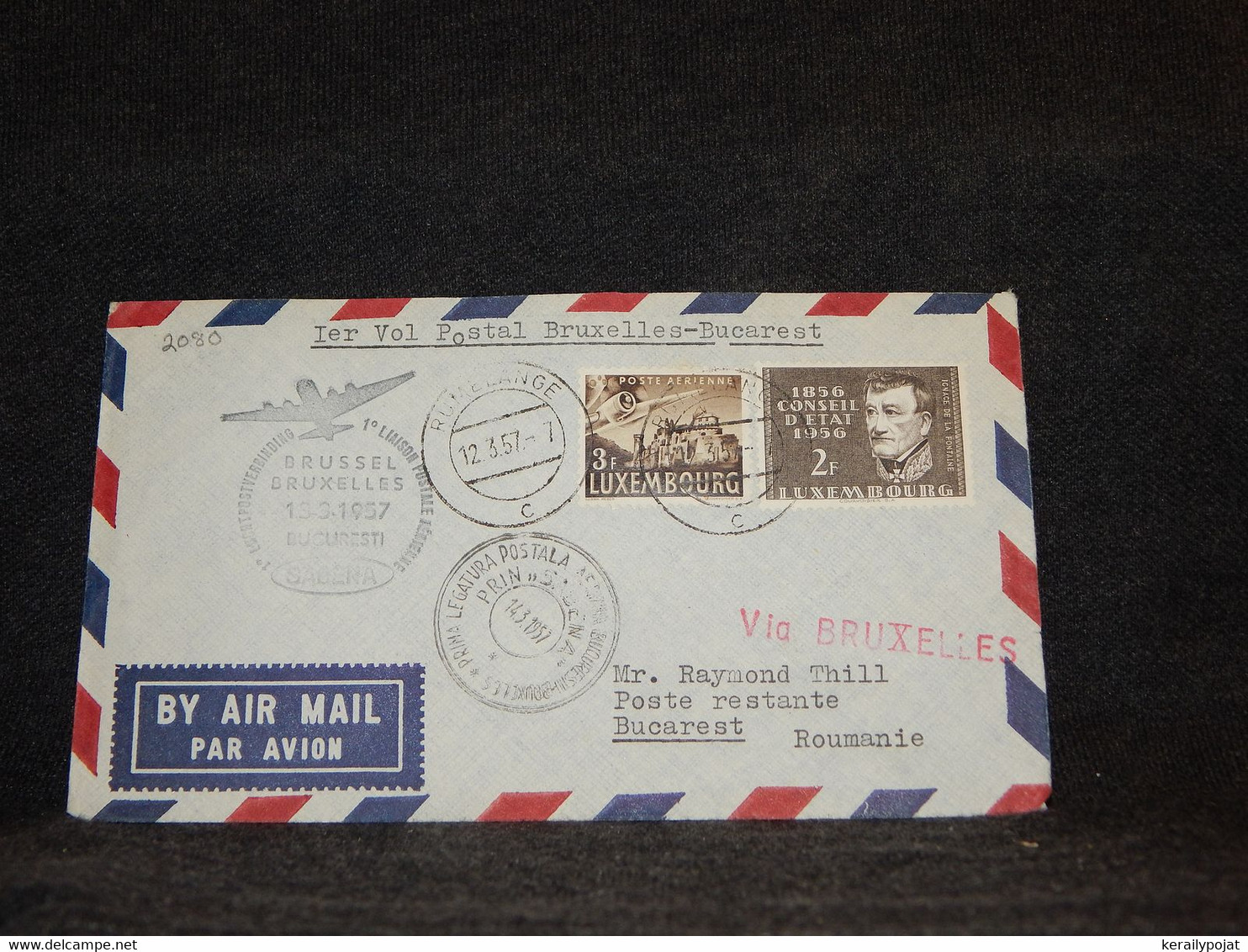 Luxembourg 1957 Rumelange Bucarest Sabena Cover__(2080) - Briefe U. Dokumente