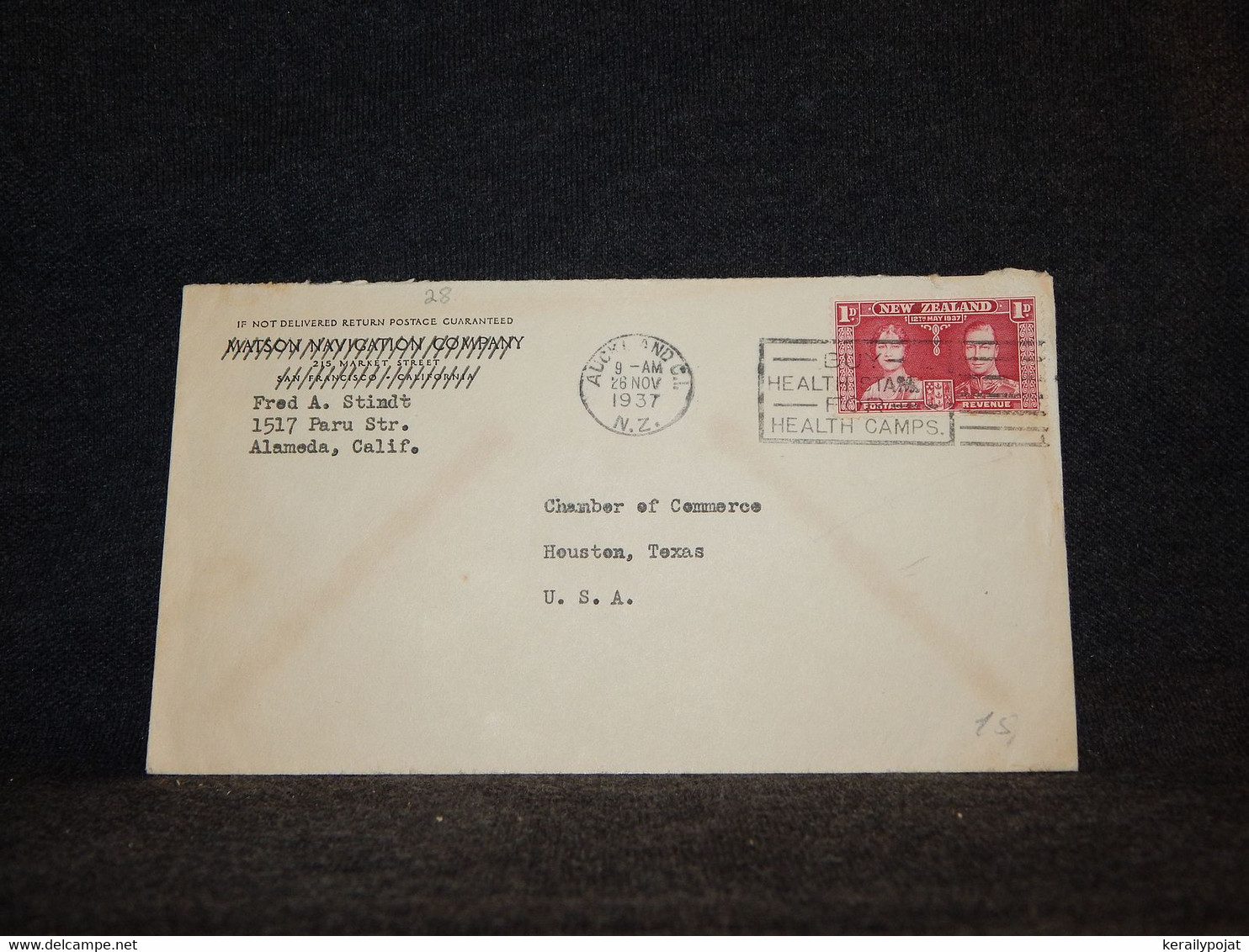 New Zealand 1937 Auckland Slogan Cancellation Cover To USA__(28) - Brieven En Documenten