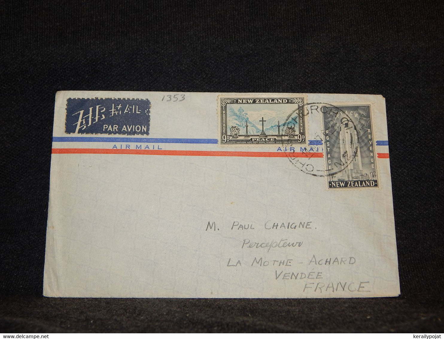 New Zealand 1950's Christchurch Air Mail Cover To France__(1353) - Corréo Aéreo