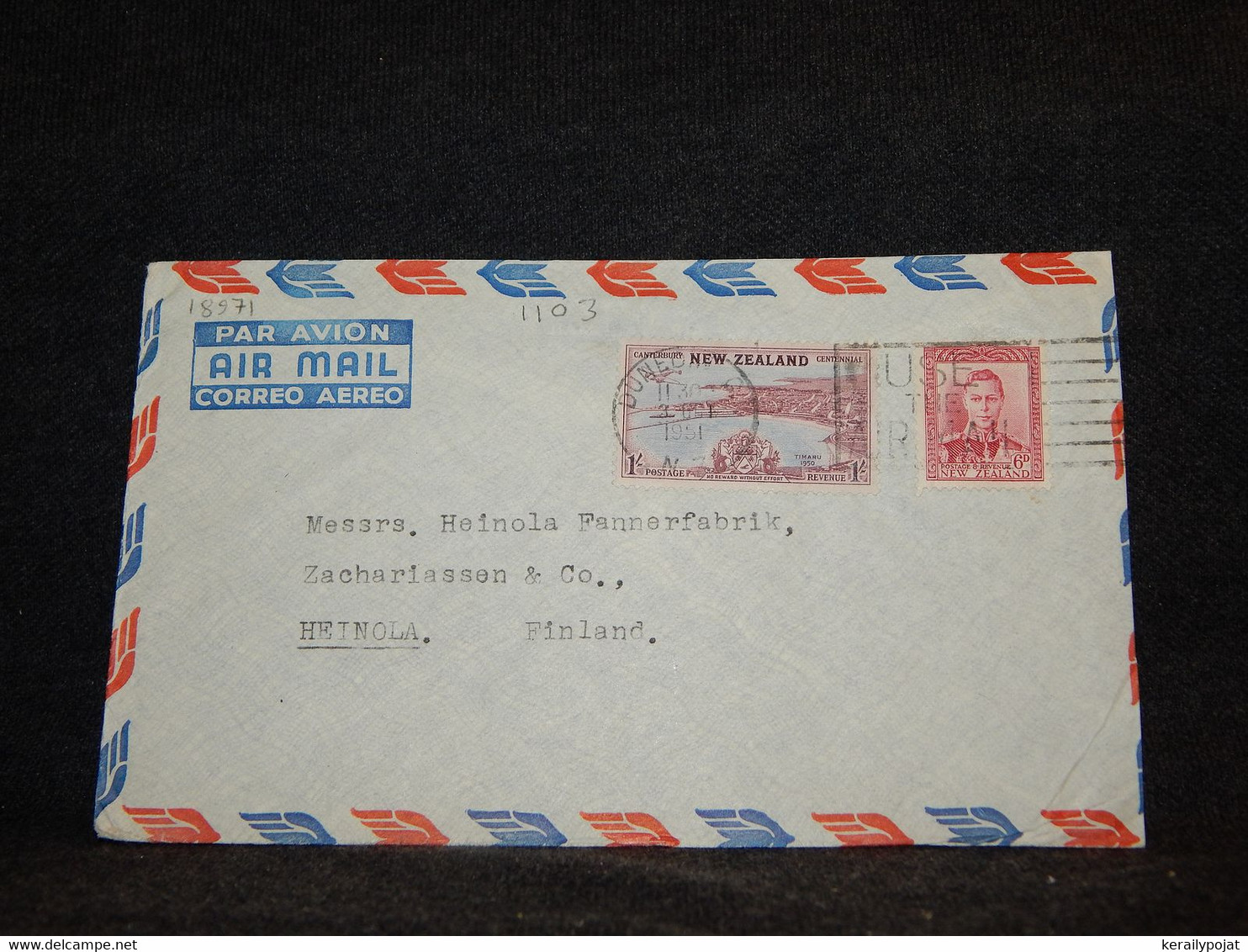 New Zealand 1951 Air Mail Cover To Finland__(1103) - Airmail