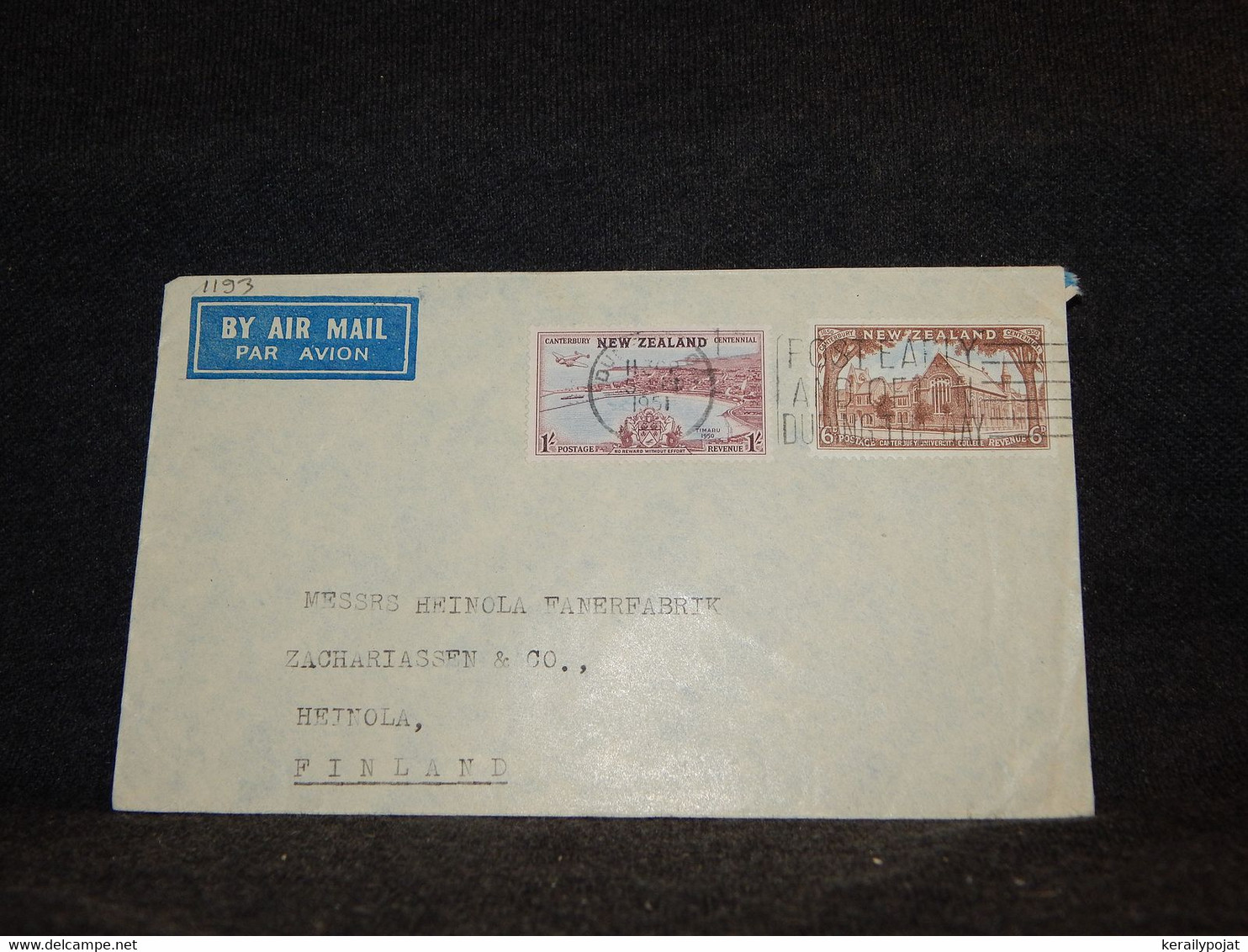 New Zealand 1951 Air Mail Cover To Finland__(1193) - Corréo Aéreo