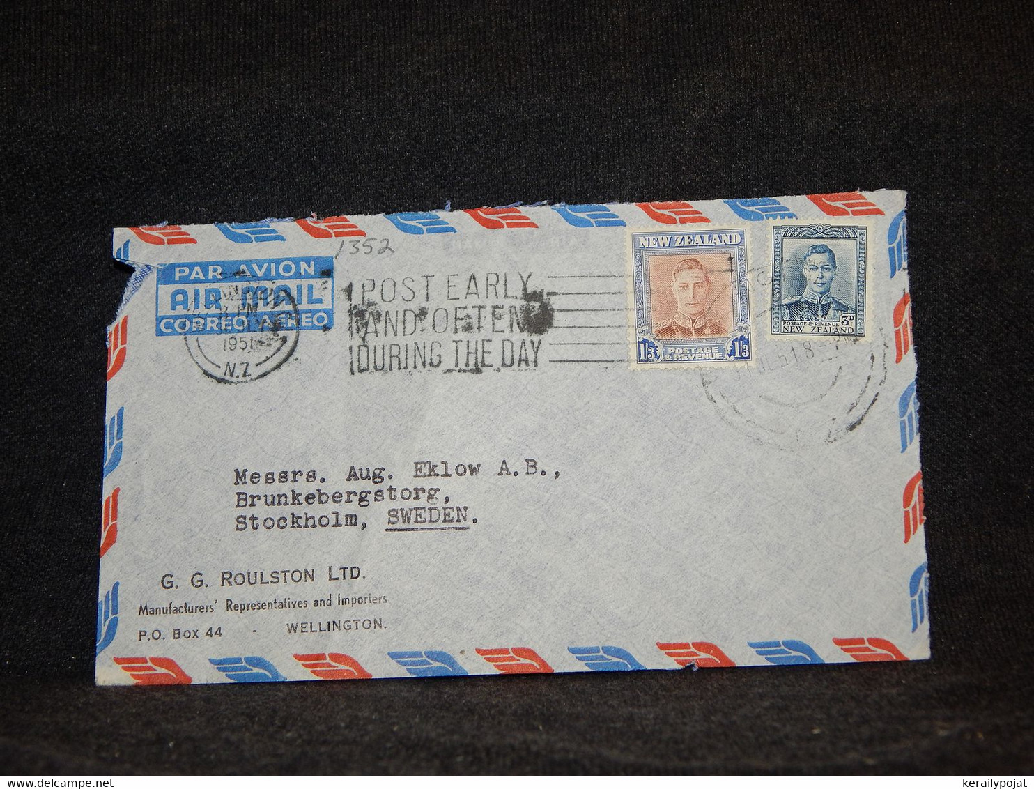 New Zealand 1951 Air Mail Cover To Sweden__(1352) - Corréo Aéreo