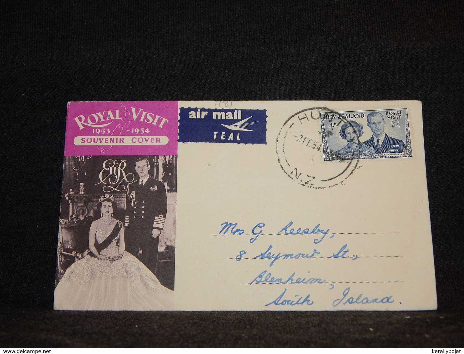 New Zealand 1954 Huntyle Royal Visit Cover__(1181) - Cartas & Documentos