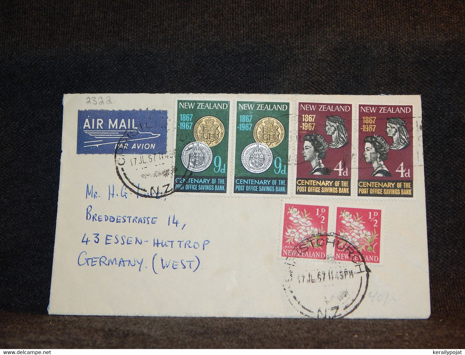 New Zealand 1967 Christchurch Air Mail Cover To Germany__(2322) - Corréo Aéreo