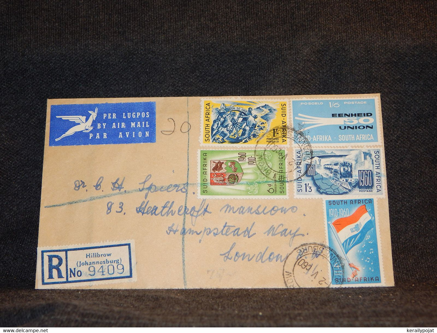 South Africa 1960 Hillbrow Registered Air Mail Cover To UK__(2332) - Luftpost