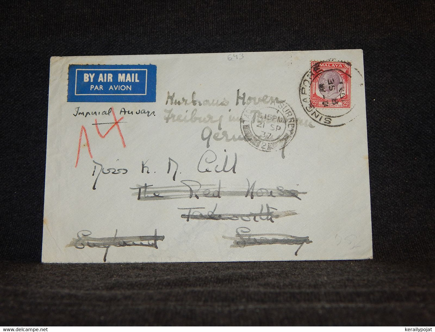 Straits Settlements 1937 Air Mail Cover To Germany__(643) - Straits Settlements