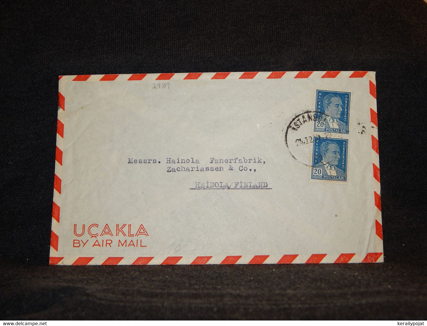 Turkey 1951 Istanbul Air Mail Cover To Finland__(2989) - Airmail