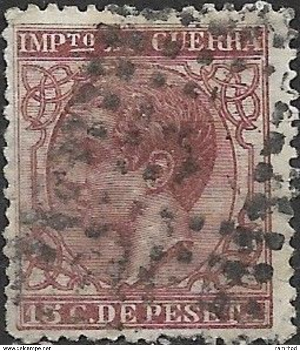 SPAIN 1877 War Stamp - Cuban War (1868-78) - 15c. De P - Purple FU - Tasse Di Guerra