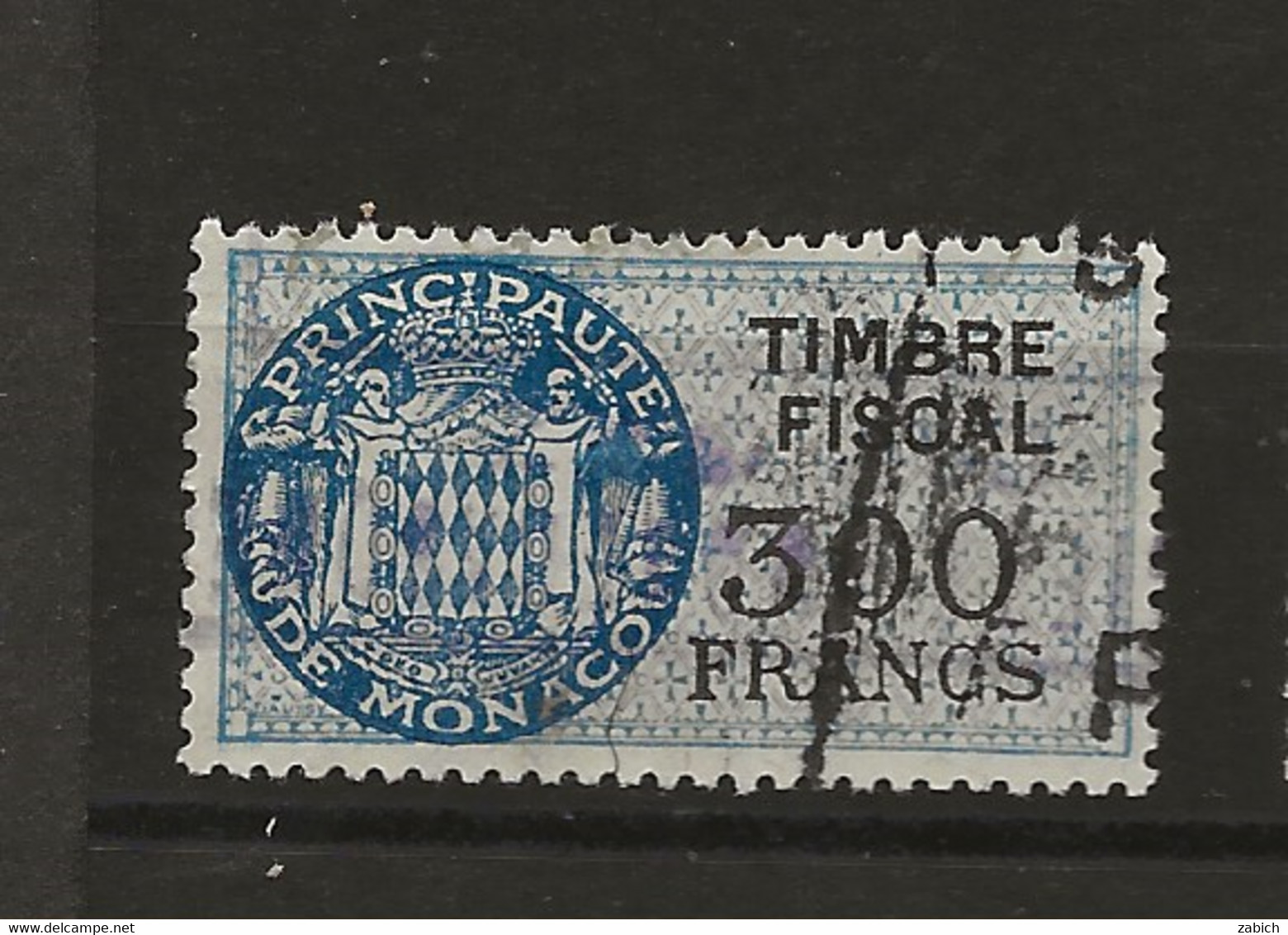TIMBRES FISCAUX DE MONACO SERIE UNIFIEE  De 1949   N°17  300 Francs Bleu Oblitéré Cote 60 € - Fiscales