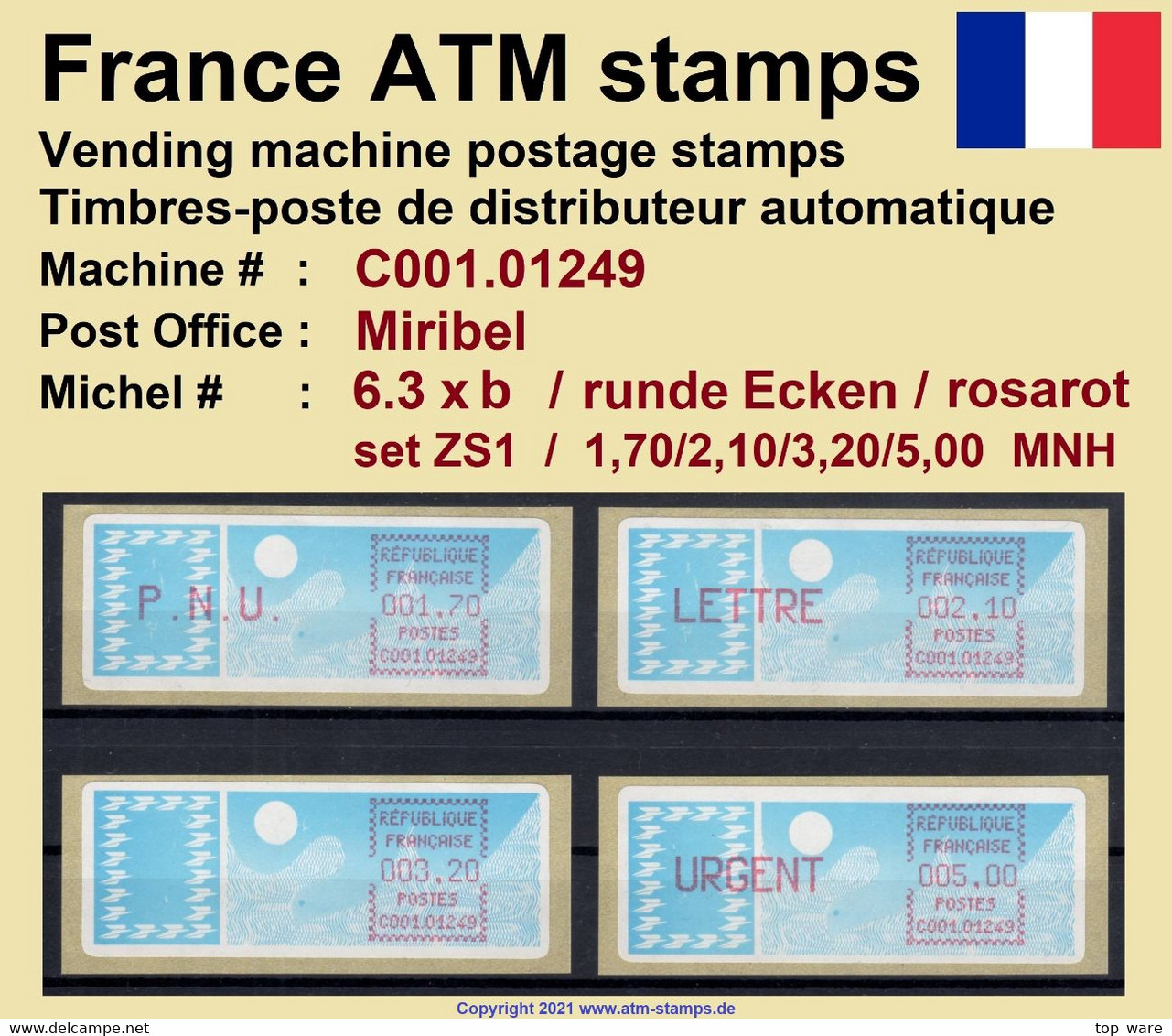 France ATM Stamps C001.01249 Michel 6.3 Xb Series ZS1 Neuf / MNH / Crouzet LSA Distributeurs Automatenmarken Frama Lisa - 1985 « Carrier » Paper