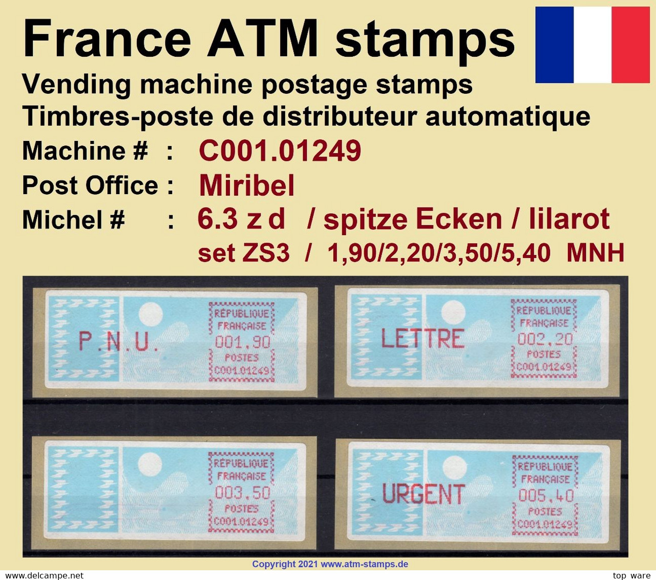 France ATM Stamps C001.01249 Michel 6.3 Zd Series ZS3 Neuf / MNH / Crouzet LSA Distributeurs Automatenmarken Frama Lisa - 1985 « Carrier » Paper