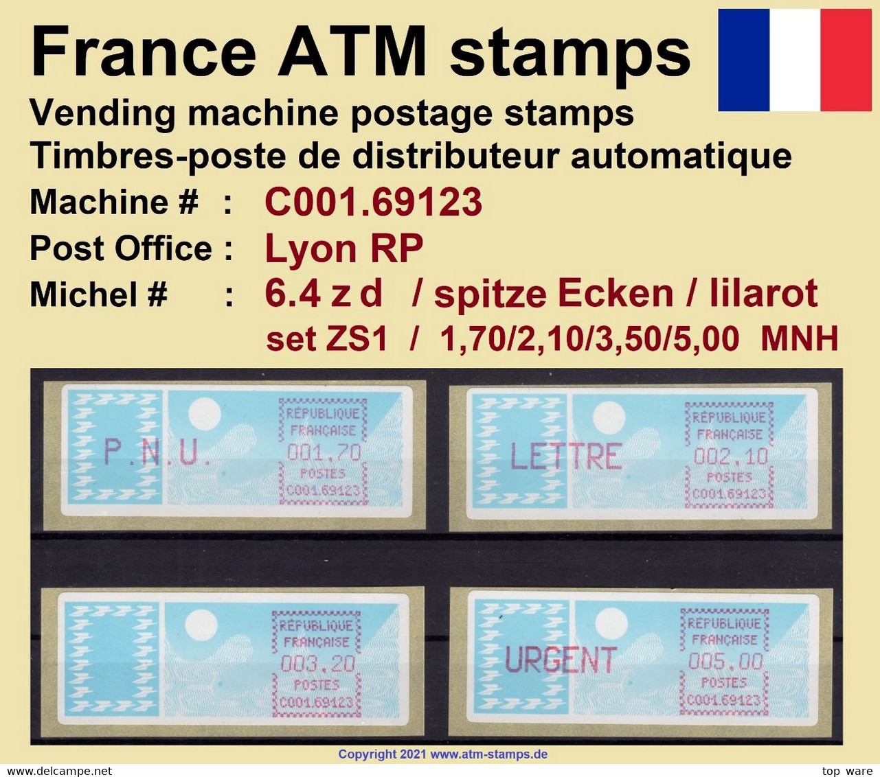 France ATM Stamps C001.69123 Michel 6.4 Zd Series ZS1 Neuf / MNH / Crouzet LSA Distributeurs Automatenmarken Frama Lisa - 1985 « Carrier » Papier