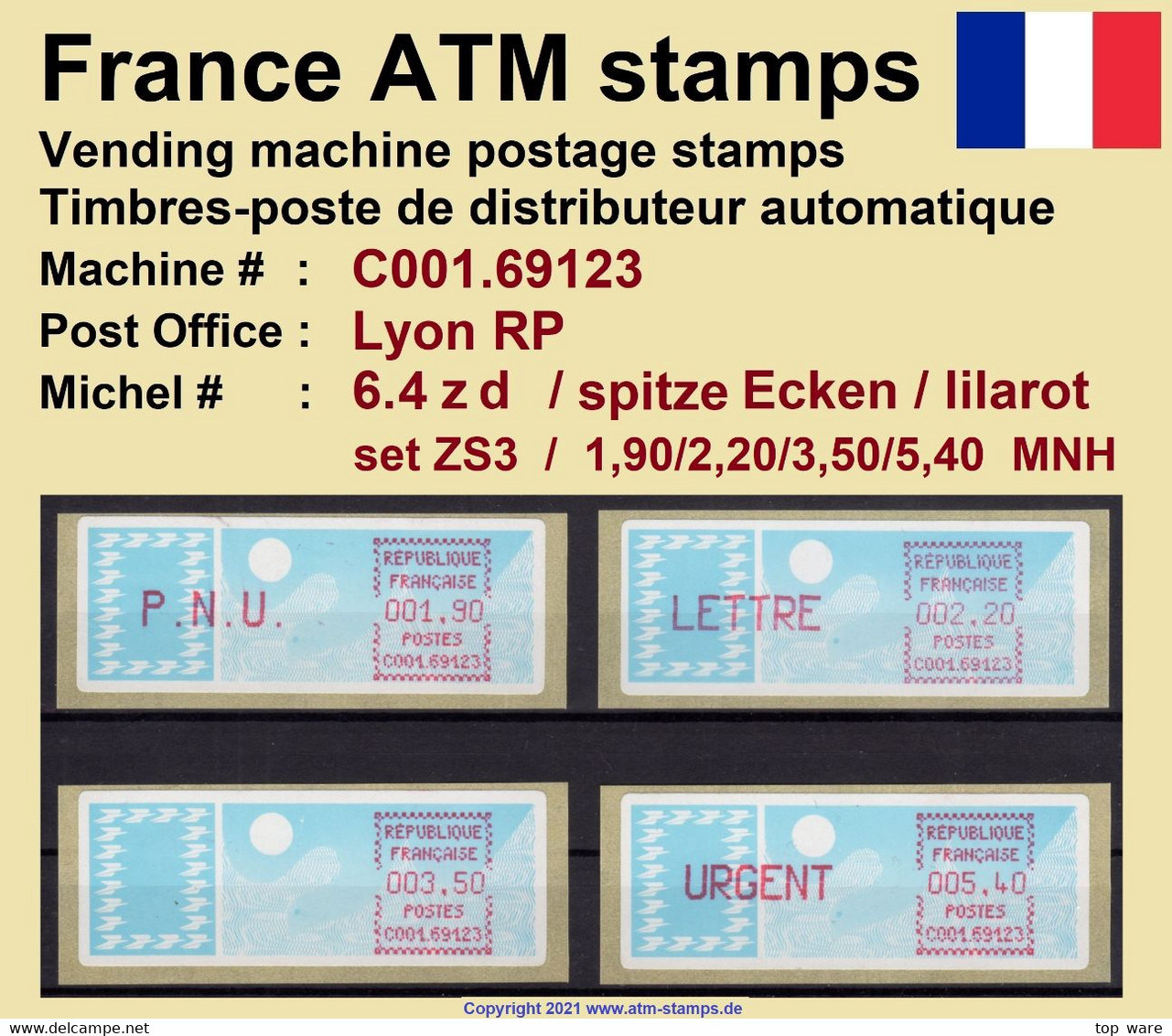 France ATM Stamps C001.69123 Michel 6.4 Zd Series ZS3 Neuf / MNH / Crouzet LSA Distributeurs Automatenmarken Frama Lisa - 1985 Papel « Carrier »