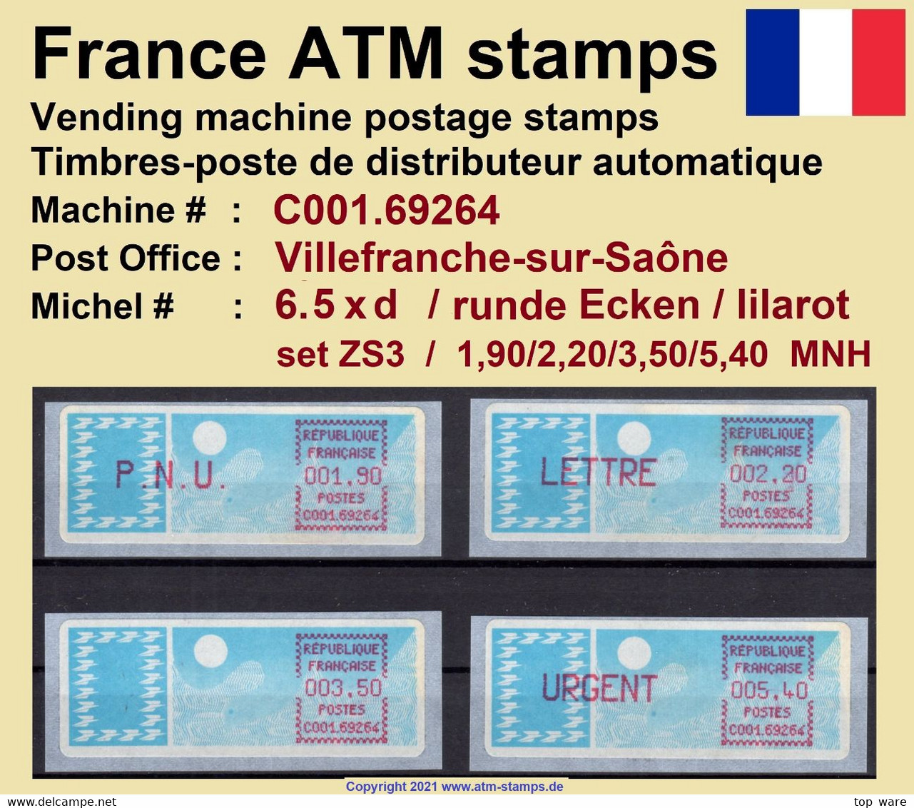 France ATM Stamps C001.69264 Michel 6.5 Xd Series ZS3 Neuf / MNH / Crouzet LSA Distributeurs Automatenmarken Frama Lisa - 1985 « Carrier » Paper
