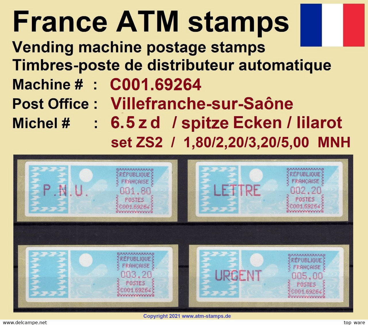 France ATM Stamps C001.69264 Michel 6.5 Zd Series ZS2 Neuf / MNH / Crouzet LSA Distributeurs Automatenmarken Frama Lisa - 1985 « Carrier » Papier