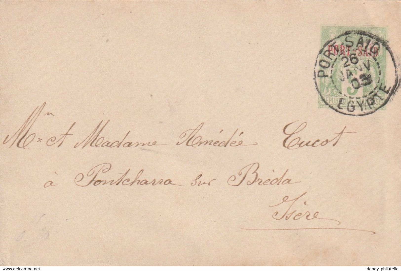 Port Said Entier Postal 5 Centimes Oblitéré Le 26 Janvier 1903 Pour La France Avec Cachet D'arrivée - Briefe U. Dokumente