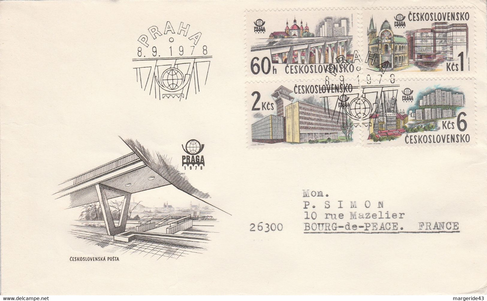 TCHECOSLOVAQUIE 1978 LETTRE FDC EXPO PRAGA LE NOUVEAU PRAGUE POUR LA FRANCE - Altri & Non Classificati