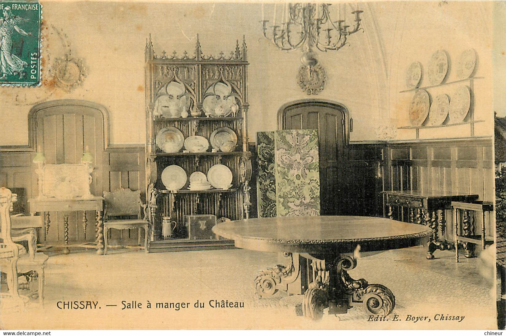 CHISSAY SALLE A MANGER DU CHATEAU CARTE COLORISEE ET TOILEE - Autres & Non Classés