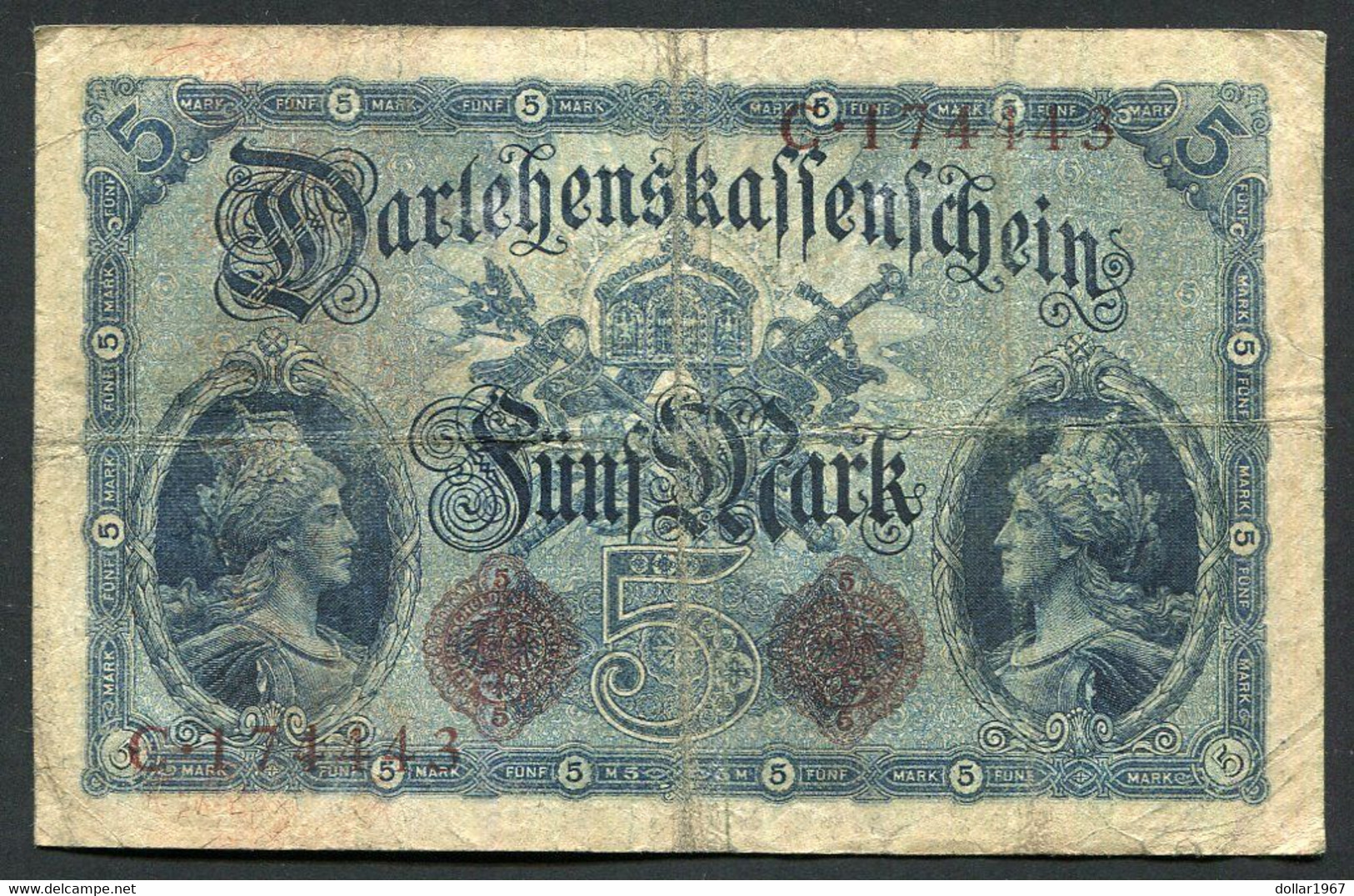 Germany - Duitsland , 6stellig ( A ).   Ersten Weltkriegs, 5 Mark  1914-1918 - NR C 174443 - 5 Mark